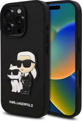 Produktbild von Karl Lagerfeld PolyurethanSaffiano Karl And Choupette Iphone 16 Pro Handyhülle Schwarz  Schwarz One Size