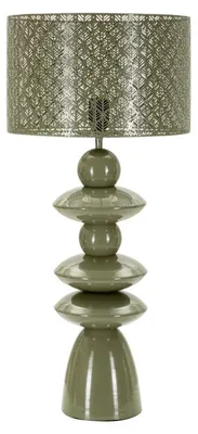 Zdjęcie produktu dla Lampa stołowa z metalu w kolorze zielonym z ażurowym kloszem
