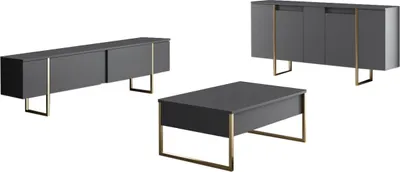 Produktbild von Skye Decor, Luxe - Anthracite, Gold, Wohnzimmer, Wohnzimmermöbel-Set, Anthrazit, 160 x 80 x 35 cm