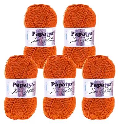 5 x 100g Papatya Love Glitter mit Glitzereffekt Uni Häkelgarn Glitzerwolle kürbisorange