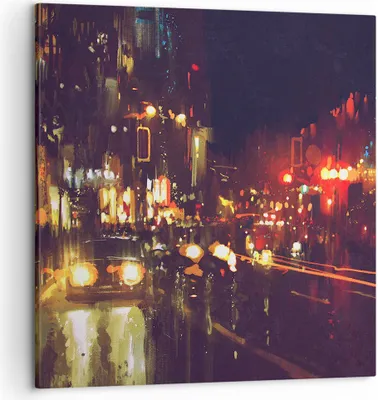 Produktbild von Bild auf Leinwand - Leinwandbild - Stadt Nacht Straße - 50x50cm - Wand Bild - Wanddeko - Wandbilder - Leinwanddruck - Bilder - Kunstdruck - Wanddekoration - Leinwand bilder - Wandkunst - AC50x50-3762