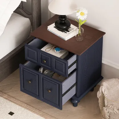 Produktbild von MODFU Vintage Nachttisch mit Schubladen,Beistelltisch mit 2 römischen Säulenbeinen,Aufbewahrungsschrank für Schlafzimmer, Wohnzimmer
