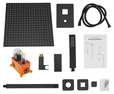 Zdjęcie produktu dla Zestaw prysznicowy podtynkowy - system prysznica natryskowego montowany na ścianie - głowica prysznicowa 40x40 cm - ramię prysznicowe 40 cm - wąż 1,5 m - bateria prysznicowa dwuuchwytowa z ceramiczną głowicą