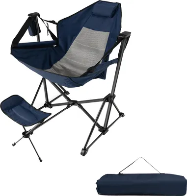 Produktbild von GOPLUS Campingstuhl faltbar mit Fußablage, Anglerstuhl 150kg, Klappstuhl mit verstellbare Rückenlehne, Kopfstütze, Getränkehalter,  Marineblau