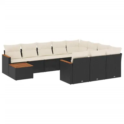 Produktbild von vidaXL 11-tlg. Garten-Sofagarnitur mit Kissen Schwarz Poly Rattan