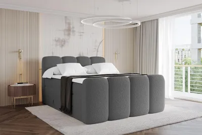 Produktbild von ALTDECOR Boxspringbett mit Fußteil - H3/H4 Matratze und Topper - NINA KING Zanozek - 180x200 - Grau - Doppelbett, Boxbett, Polsterbett mit Bettkasten mit Stauraum und Kopftei