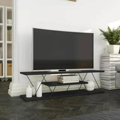 Image de Desdemona - Meuble TV, 120x30x33h cm Gris Anthracite, 3 Étagères