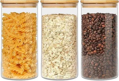 Produktbild von Luftdichte Glaspotten 3er-Set Borosilicat Glas mit Bambusdeckel