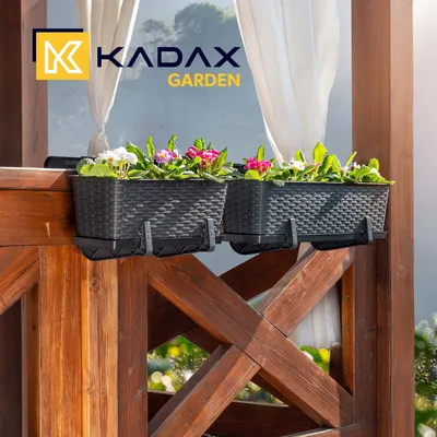 Produktbild von kadax Blumentopf Castro, 60cm, Anthrazit, Kunststoff Rattan-Stil, mit Griffen, UV-beständig, für Innen & Außen, mit Untersatz, 3 Stück