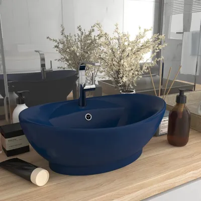 Obrázek produktu pro The Living Store umyvadlo s přepadem matné tmavě modré 58,5x39cm keramika