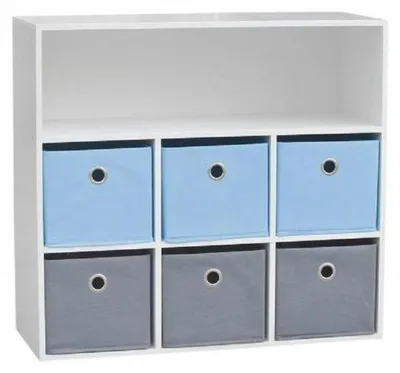 Image de Meuble de rangement - 7 cases - L 76.5 cm x P 29.5 cm x H 70 cm - Gris et bleu