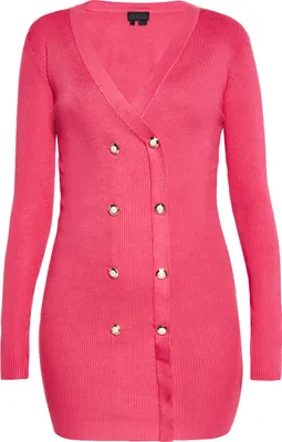 Produktbild von Damen Strickkleid pink gerippt V-Ausschnitt lange Ärmel mittlere Länge Gr. L
