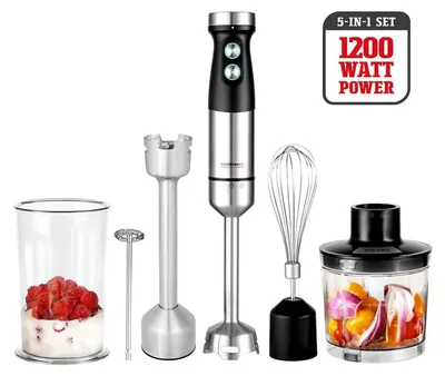Produktbild von Gastroback Design Power Stabmixer Set 5-in-1, Pürierstab, 0,5 l, 1 m, 1200 W, Schwarz, Edelstahl
