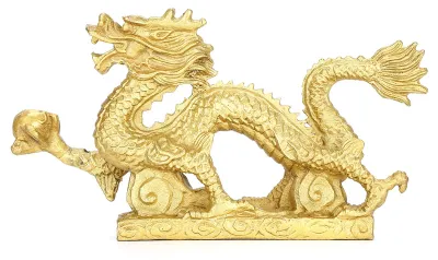 Messing Drachenornament, Drachenfigur mit Perlen, 13,7 cm