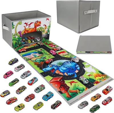 Image de Garage à jouets 3 en 1, avec 20 voitures, portable, pour enfants