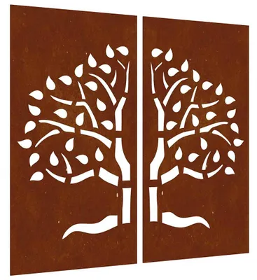 Obrázok produktu pre vidaXL 2-dielna záhradná nástenná dekorácia 105x155 cm Corten Steel Tree Design