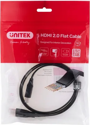 Produktbild von UNITEK HDMI CABLE 2.0 4K60HZ FLAT 1M C11063BK-1M HDMI-Kabel 1 m HDMI Typ A (Standard) Schwarz