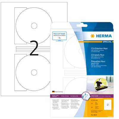 Produktbild von CD-Etiketten Maxi A4 weiß Ø 116 mm Papier matt blickdicht 20 St.