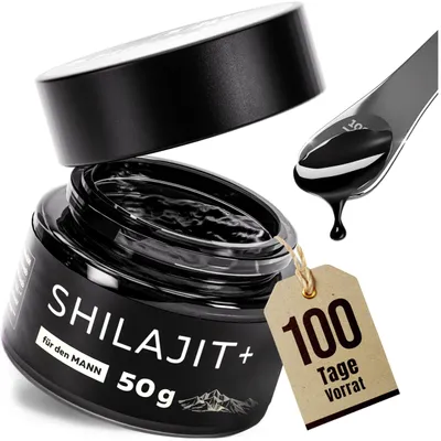 Produktbild von Shilajit Original Himalaya - Hochdosiert für Männer mit 82% Fulvinsäure, 50g Premium Mumijo aus dem Himalaya-Gebirge, handgeerntet inklusive 500mg Dosierlöffel