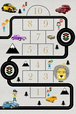 Produktbild von Kinderteppich Hüpfspiel mit Autos und Verkehrsschildern : 120x170 cm