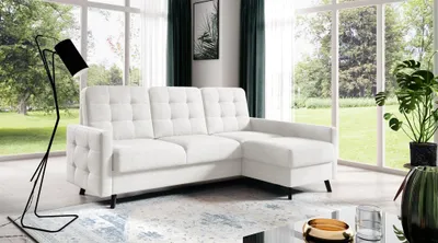 Produktbild von Ecksofa Sofa GARNET Stoff Luis Creme mit Schlaffunktion Ottomane Rechts