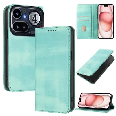 Produktbild von Handyhülle für Nothing Phone 4A Pro, Vintage Leder RFID Schutz Kartenfach Standfunktion Magnetische Klapphülle Türkis