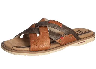 Produktbild von Mustang Herren Pantolette Kreuzriemen Ziernähte Flechtoptik 4152-706, Größe:42 EU, Farbe:Braun