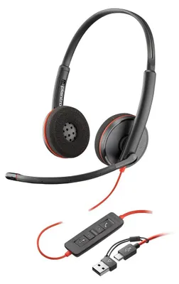 Produktbild von HP Poly Blackwire 3210 Monaural USB-C Headset +USB-C/A Adapter (Packungseinheit), Kabelgebunden, Büro/Callcenter, 20 - 20000 Hz, 64 g, Kopfhörer, Schwarz