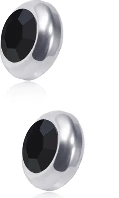 Produktbild von 1 Paar Ohrstecker, nicht durchdringend, magnetisch, Edelstahl, rund, mit farbigem Strassstein, eingebettet, für Herren und Damen, Ohrringe, Modeschmuck-Schwarz