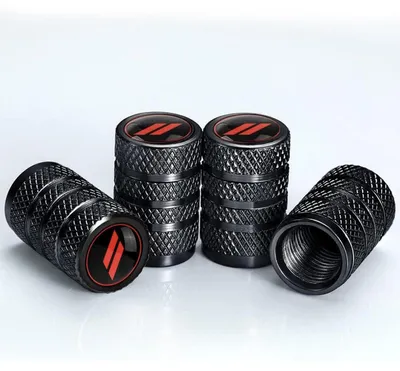 Immagine prodotto di Set di 4 cappucci per valvole auto, in alluminio, con strisce rosse, compatibili con valvole Schrader, adatti per camion, motociclette e biciclette