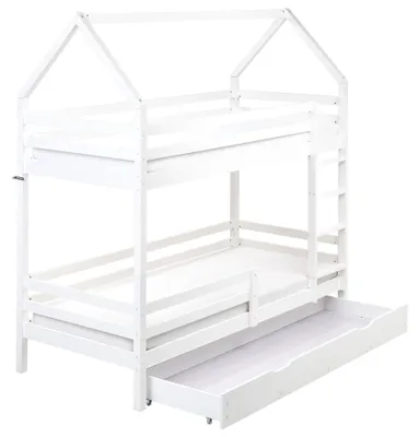 Produktbild von BELIANI Hochbett Weiß Kiefernholz 90 x 200 cm für 2 Personen Modern Etagenbett mit Leiter 2 Schubladen und Lattenrost Hausbett Schlafzimmer