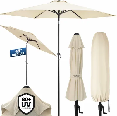 Produktbild von KINGSLEEVE® Sonnenschirm 300 cm UV Schutz 80+ Abdeckung Kurbel Knickbar Alu Rund Balkon Terrasse Garten Balkonschirm Kurbelschirm Marktschirm Beige
