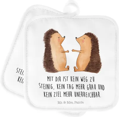 Produktbild von Mr. & Mrs. Panda Topfuntersetzer Igel Liebe - Weiß - Geschenk, topfhalter, Topflappen, Freundin, Set, Ofenlappen, Hochzeitstag, 2er, Verheiratet