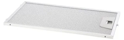 A metallic filter for a kitchen hood, viewed from a slightly elevated angle against a white background.