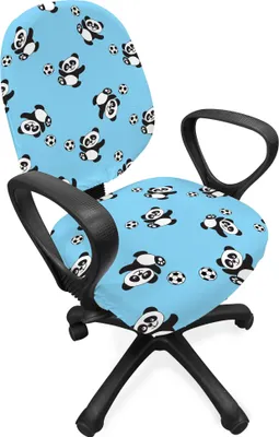 Produktbild von ABAKUHAUS Fußball Bürostuhl Schonbezug, Panda Kugel Tritt, dekorative Schutzhülle aus Stretchgewebe, Blassblau Schwarz Weiß