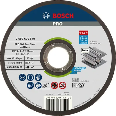 Zdjęcie produktu dla Bosch 2 608 600 549, Tarcza tnąca, Środek z wgłębieniem, Metal, Stal nierdzewna, Bosch, 2,22 cm, 12,5 cm