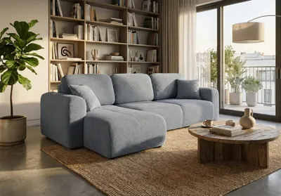 Produktbild von Ecksofa mit Schlaffunktion BRUSK Sofa in Stoff Pop Grau Ottomane Links
