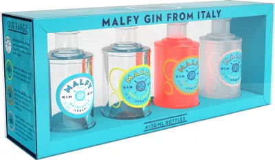 Produktbild von Malfy Gin Miniaturen Set - 4x50ml a 41Vol% / 1x Malfy Gin con Limone 50ml / 1x Malfy Gin Originale 50ml / 1x Malfy Gin con Arancia 50ml / 1x Malfy Gin Rosa 50ml - Gin Tasting Set - [Enthält Sulfite]