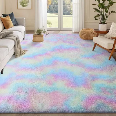 Obrázok produktu pre Plyšový koberec 120x160 cm, dúhová, prateľné v práčke, protišmykové, do obývačky