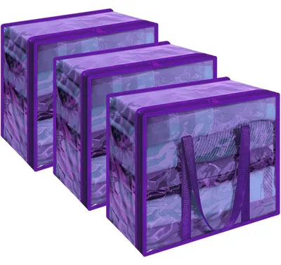Immagine prodotto di Borsa per l'abbigliamento, 3 pezzi, 40 litri, colore viola, con maniglia rinforzata e pieghevole