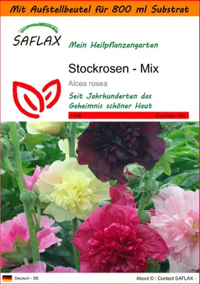 Produktbild von SAFLAX Garden in the bag - Stockrosen - Mix - Alcea rosea - 100 Samen - Mit Anzuchtsubstrat im praktischen, selbst aufstellenden Beutel