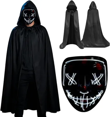 Imagen del producto de Máscara de Halloween con capa y capucha, de color , ideal para fiestas de disfraces