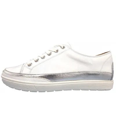 Image de Caprice : Chaussures plates à lacets, style sneaker, blanches, pour le quotidien
