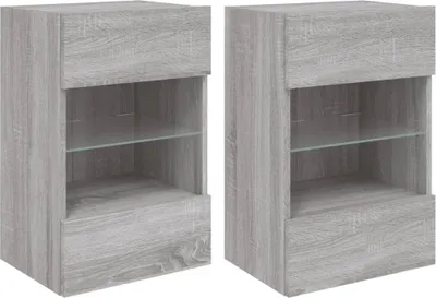 Image de Meubles muraux avec lumières LED pour TV 2pcs sonoma gris 40x30x60,5cm