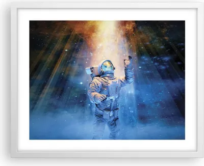 Produktbild von Gerahmtes Poster - Weißer Rahmen - Astronaut Licht Kosmos - 50x40 cm - Wand Bild - Wanddeko - Wandbilder - Kunstposter - Wandposter - Bilderrahmen - Bilder - Kunstdruck - P2WAA50x40-4672