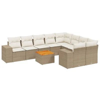Imagen del producto de vidaXL Juego de 10 piezas de sofá de jardín con cojines, color beige, de ratán sintético