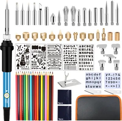 Produktbild von Lötkolben, Lötkolben Set, 76pcs Lötset, Brandmalerei, Brandmalkolben Set, 60W/200450°C, Leder Gravieren/DIY/Kunst Schweißen/Skulptur/Holzbrandmalerei