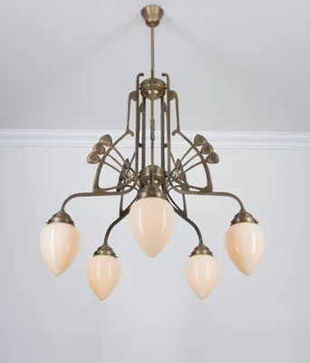 Produktbild von Hängelampe Messing Glas H: max. 137 cm in Berliner Elfenbein E27 Jugendstil Pendelleuchte