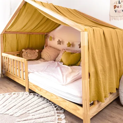 Immagine prodotto di Baldacchino per letto a casetta 135x320 cm giallo senape con applicazioni dorate - 1 telo