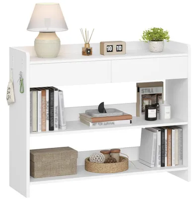 Immagine prodotto di Tavolino consolle con cassetti e ripiani, dimensioni 100x30x80 cm, colore bianco